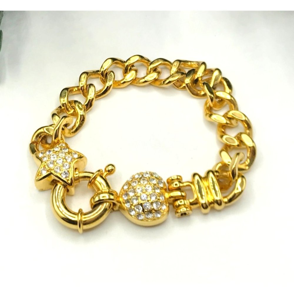 Vintage bracelet MOD gold tone clear rhinestones